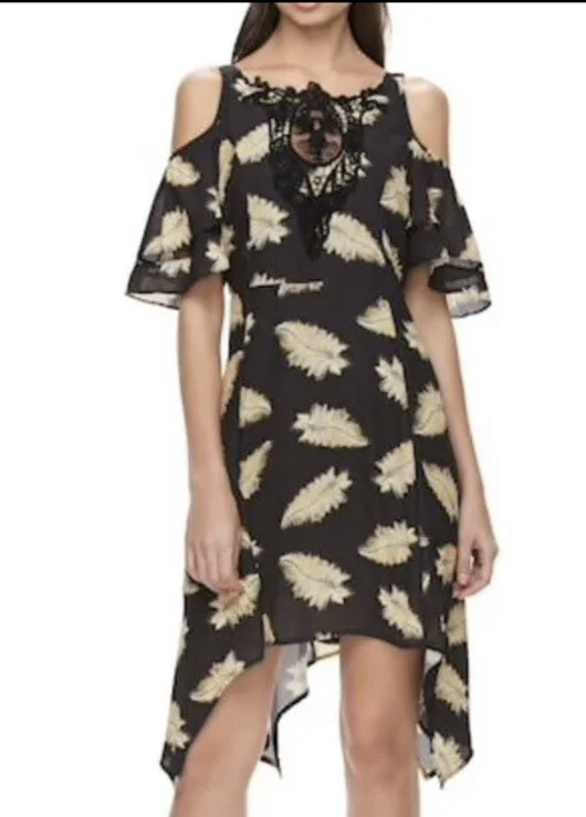 Disney Beauty and the Beast Black Feather Print Dress Size Medium XS NWT Kohls