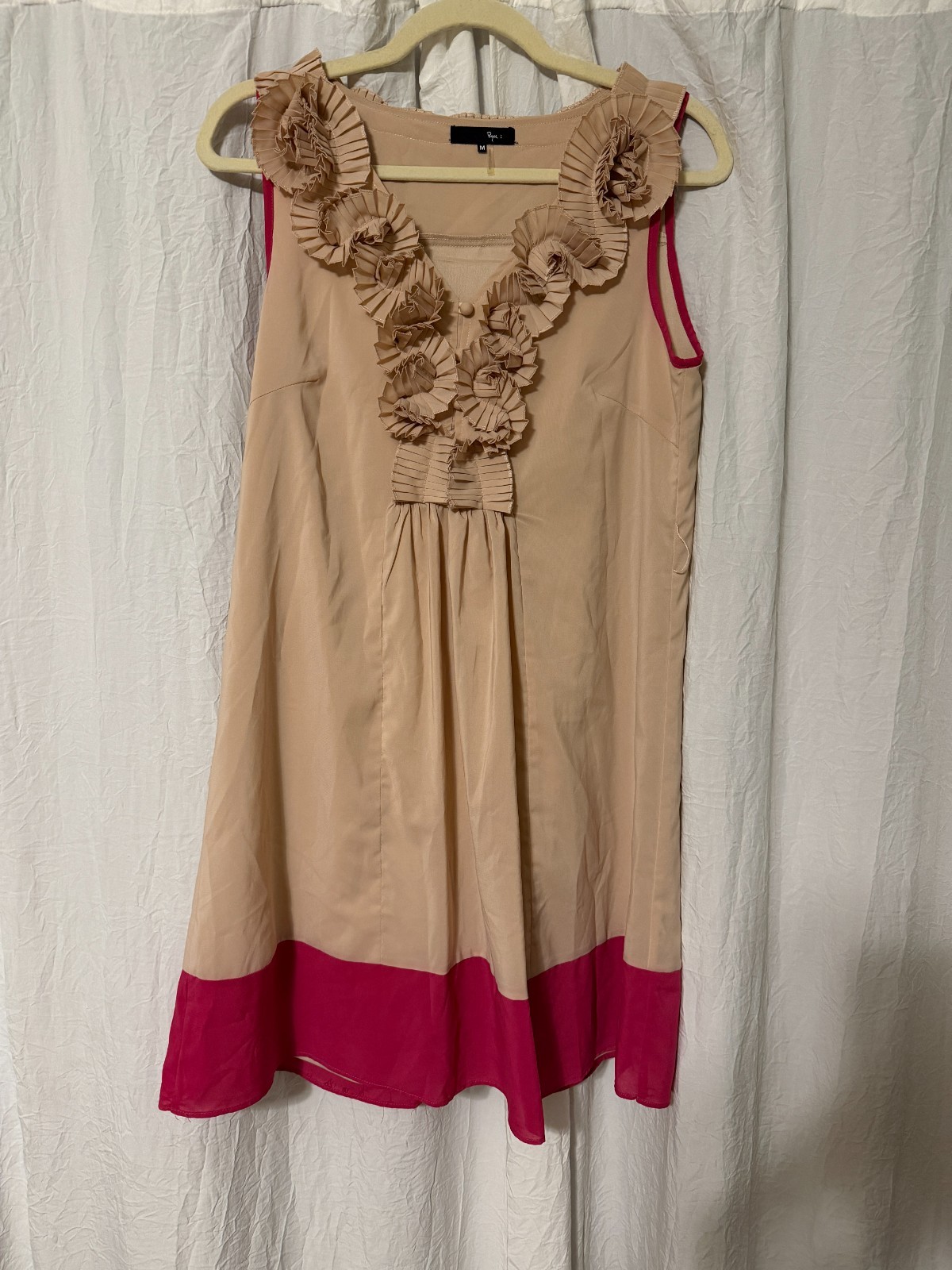 Anthropologie Ryu Tan Pinch Pleated Silky Dress size M Rosettes Classic Shift