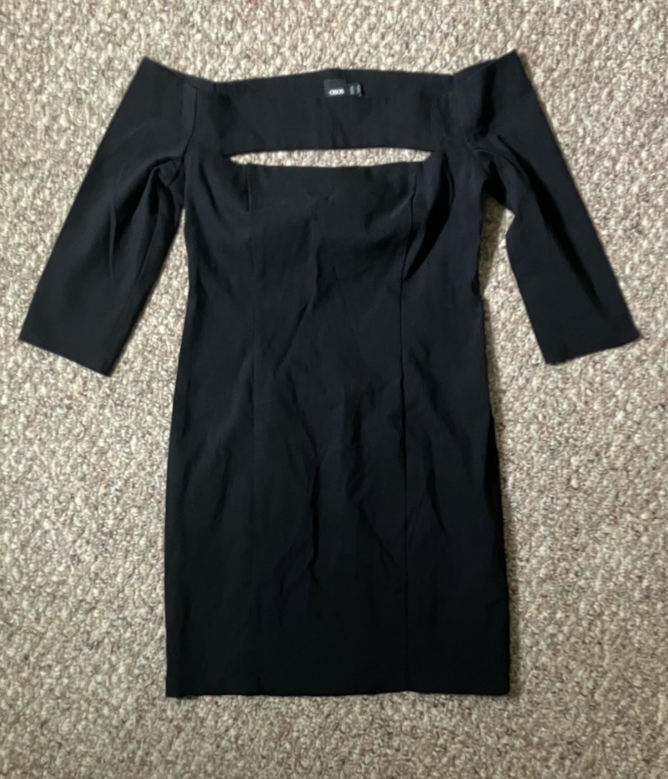 Fitted Bodycon Black Dress Classic Sheath Cut Out Mini Off Shoulder Party Medium