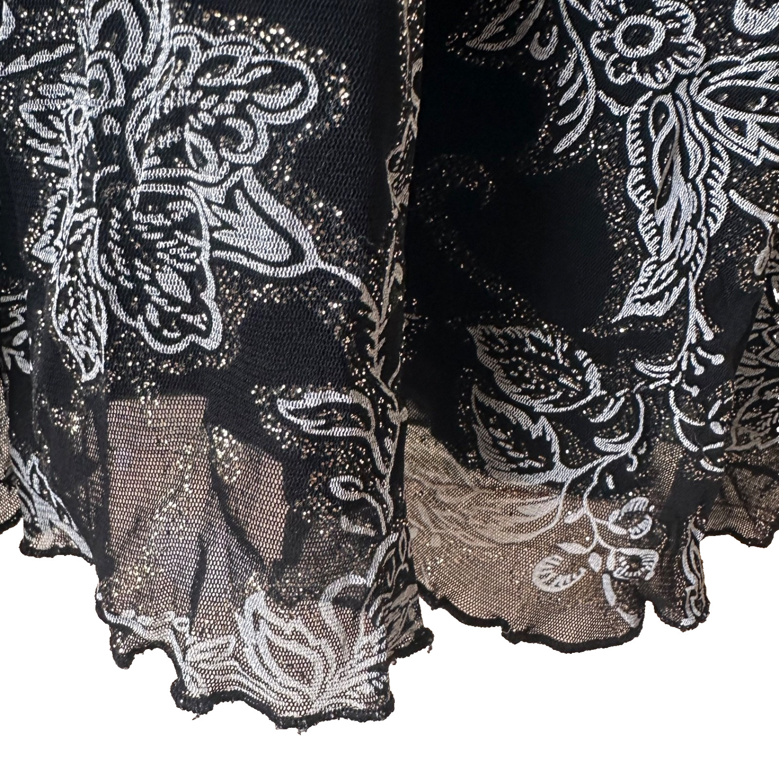JANE NORMAN Black White Floral Strapless Party Dress Silver Glitter Y2K Size 12