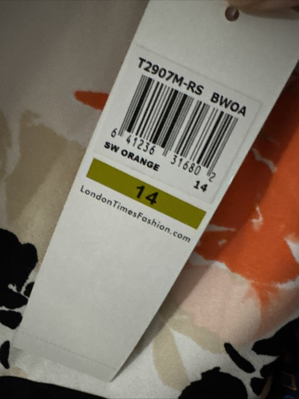 London Times sz 14 Sheath Dress Floral Orange Black Midi Guipure Lace Trim NWT