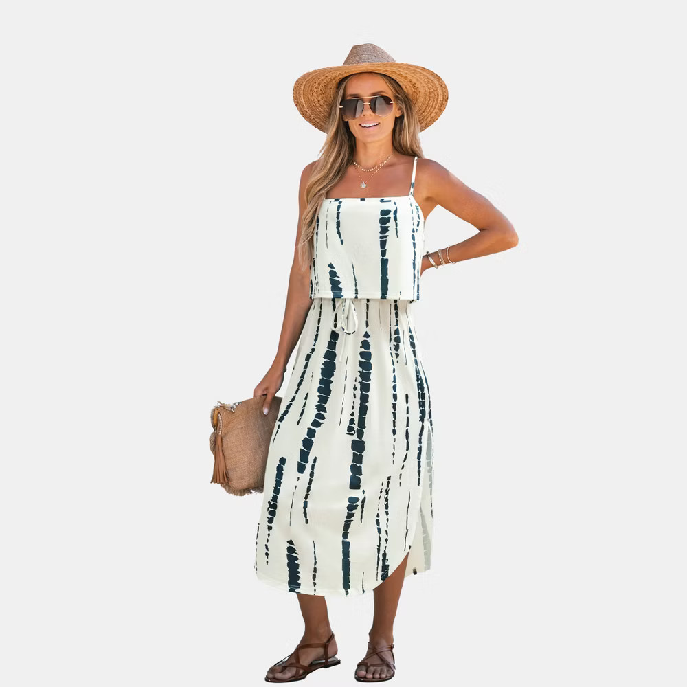 Cupshe Women Spaghetti Strap Tie-Dye Midi Dress-S-White