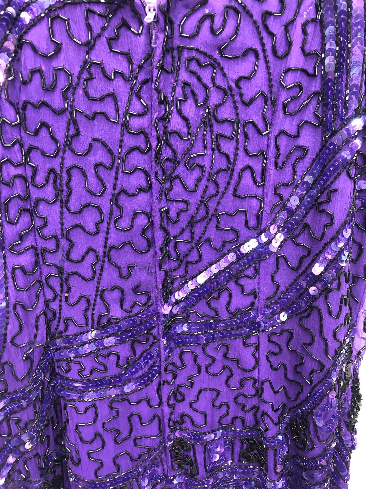 Vintage SWEELO Slip Dress Size Unknown Purple Sequin 100% Silk Spaghetti Strap