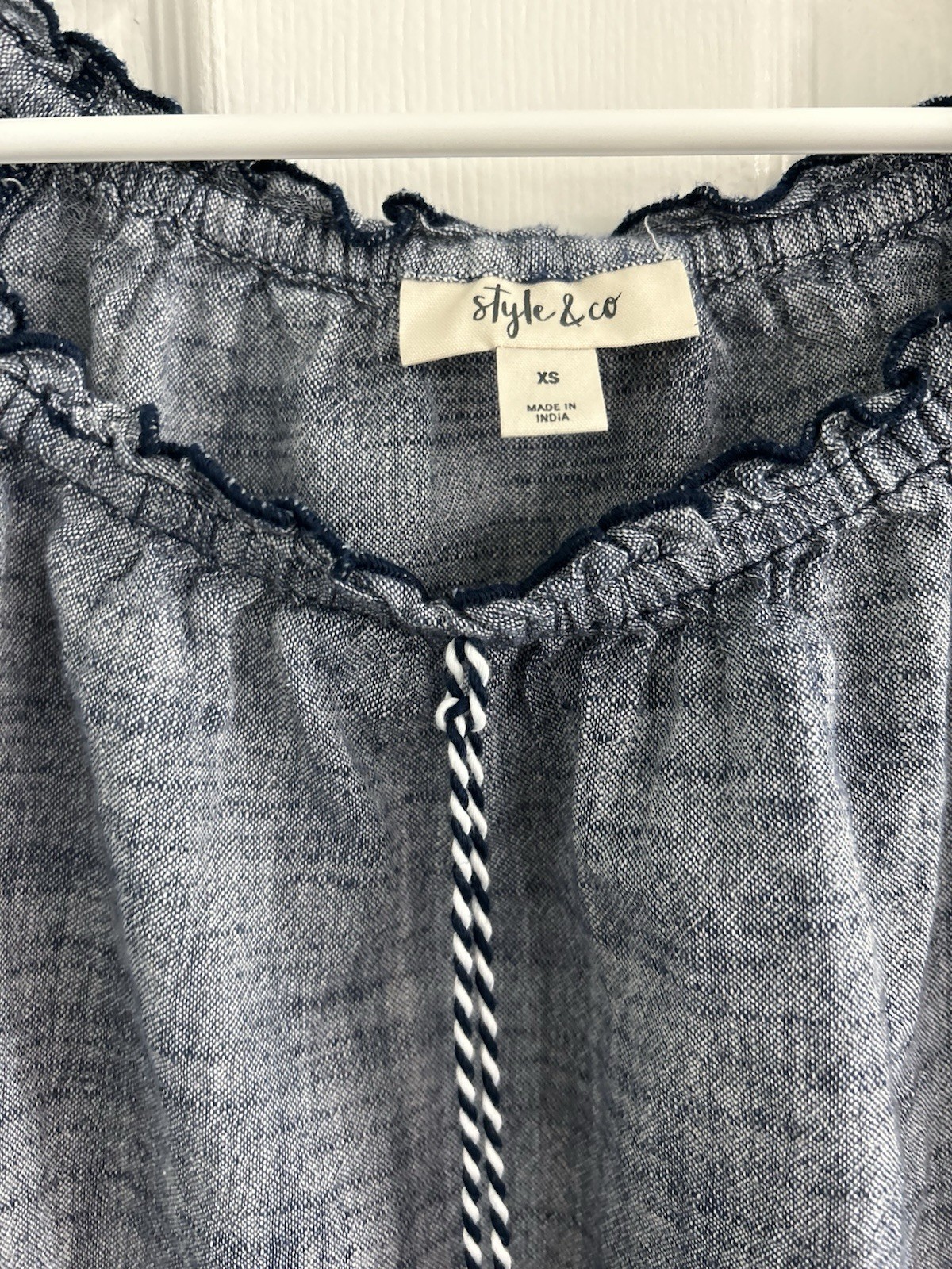 Style & Co. Chambray Blue Smocked Neck Peasant Dress