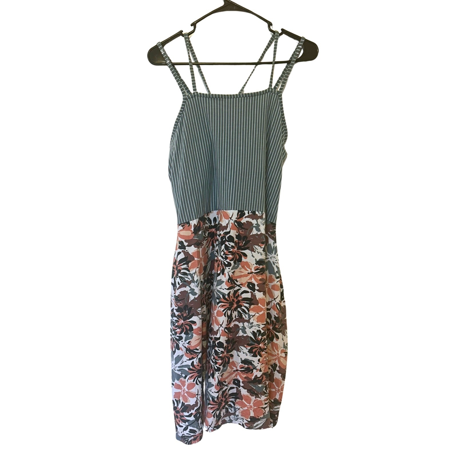 Pact Organic Cotton Fit & Flare Dress XXL Lake Stripe Floral Shelf Bra Pockets