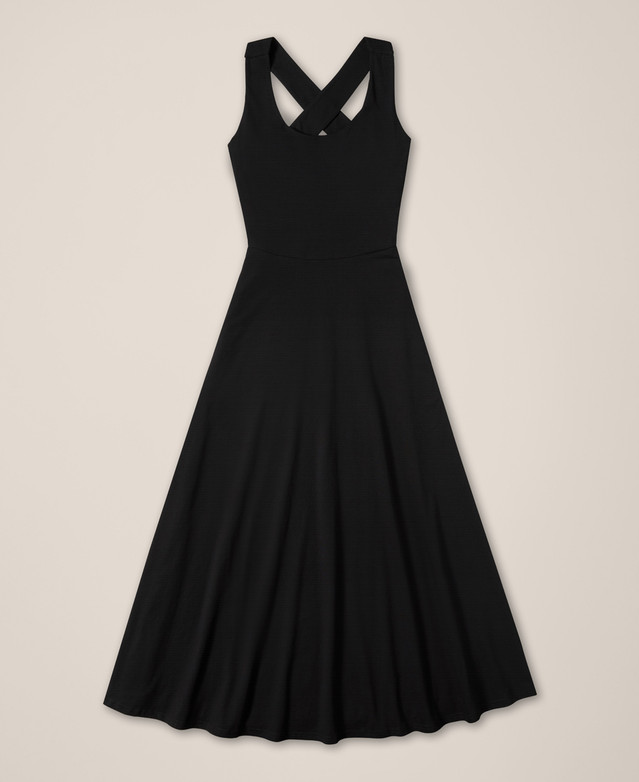 PACT Organic Fit & Flare Open Back Maxi Dress – Black (NEW)