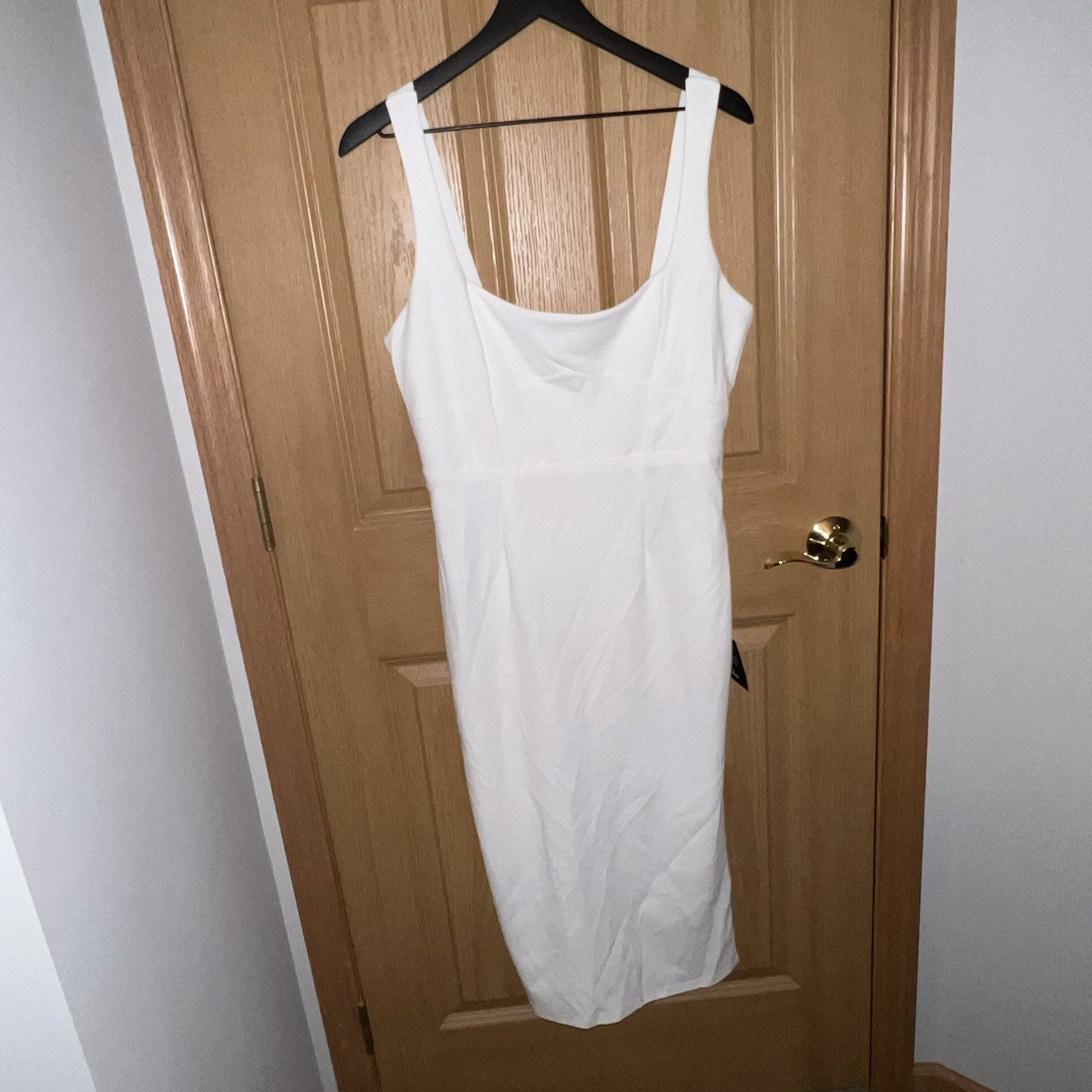 Lulus Vibrant Allure White Square Neck Sleeveless Bodycon Midi Dress Medium NWT
