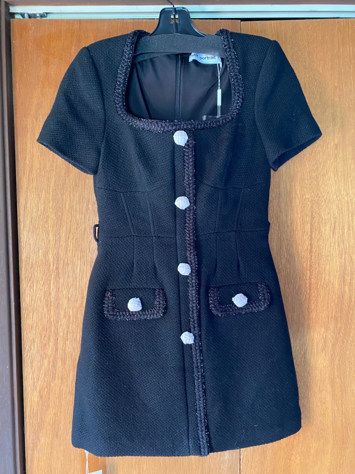 NWT Self Portrait Black Textured Mini Dress Size UK 8 US 4