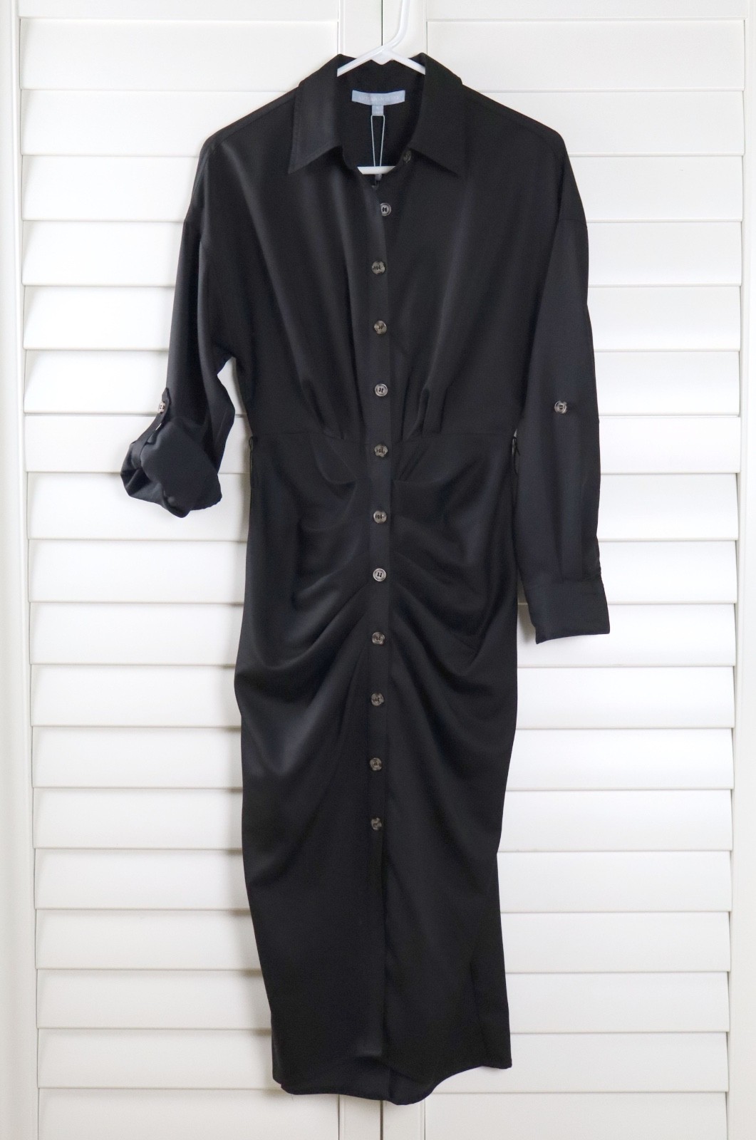 ANTONIO MELANI NWT $179 Solid Black Roxanne Tie Waist Pleated Shirt Dress Size 0