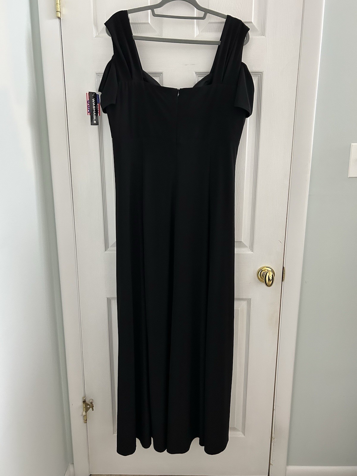 R&M Richards Black Formal Cold Shoulder Rhinestone Side Slit Long Maxi Dress 16W