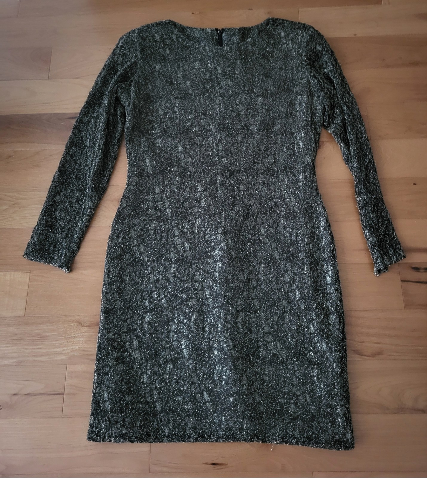 Lightweight Lined Brown Gold Metallic Long Sleeve Sparkle Dress Medium