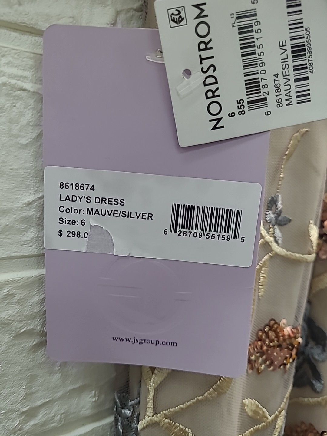 New J.S.Collection Daphne Flutter Colums Gown Mauve Silver Size 6