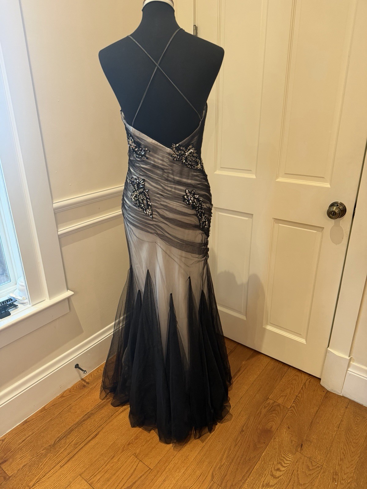 Vintage Cassandra Stone Black And Gray Evening Gown
