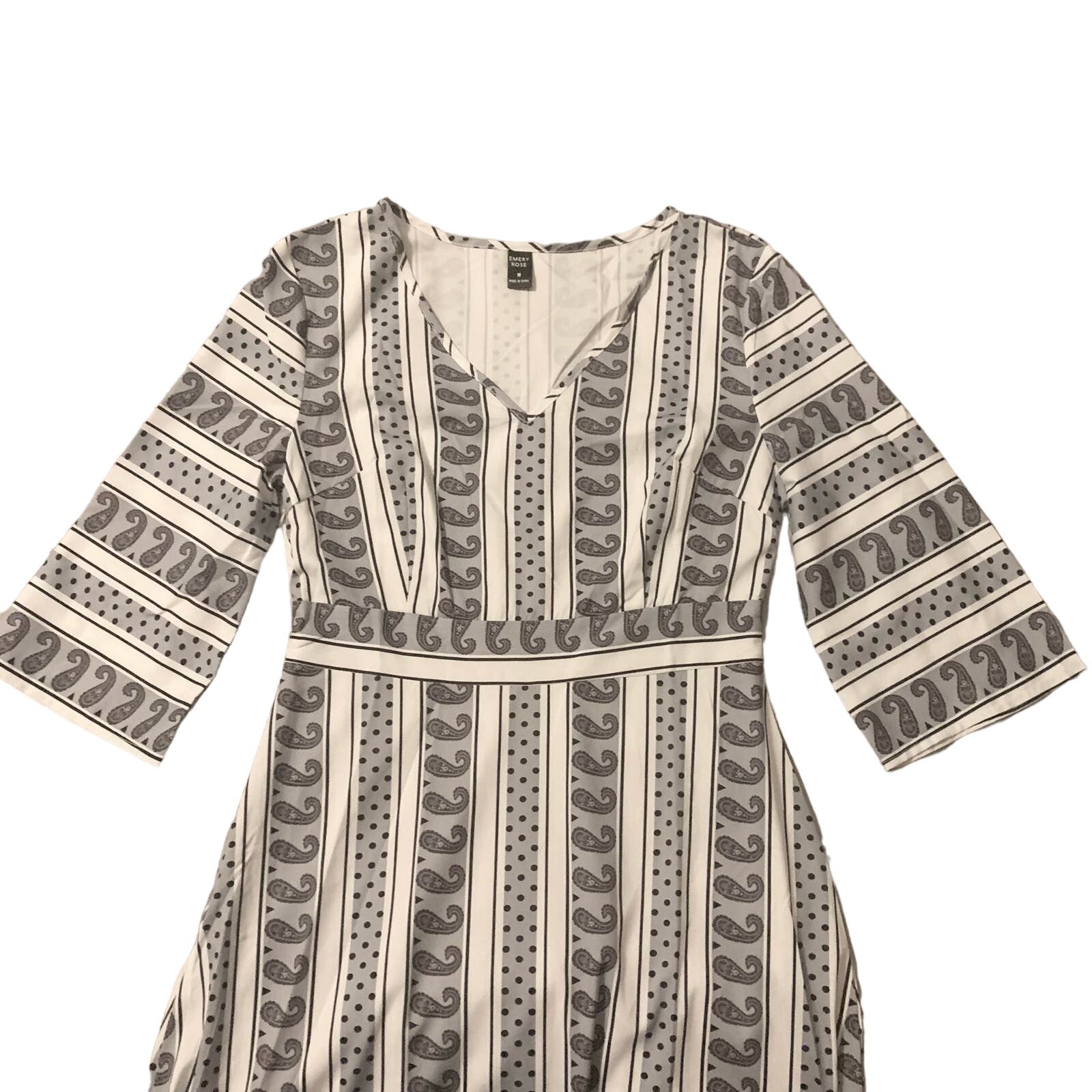 Emery Rose Maxi Dress Medium Gray Paisley Stripe Silky Neutral Quaint Cottage