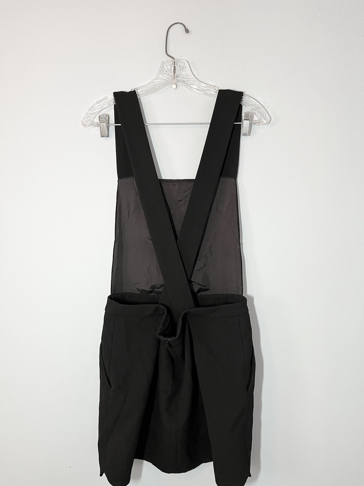 Maje Black Pinafore Overall Skirt Suspenders Dress Large FR3 Pockets Quirky