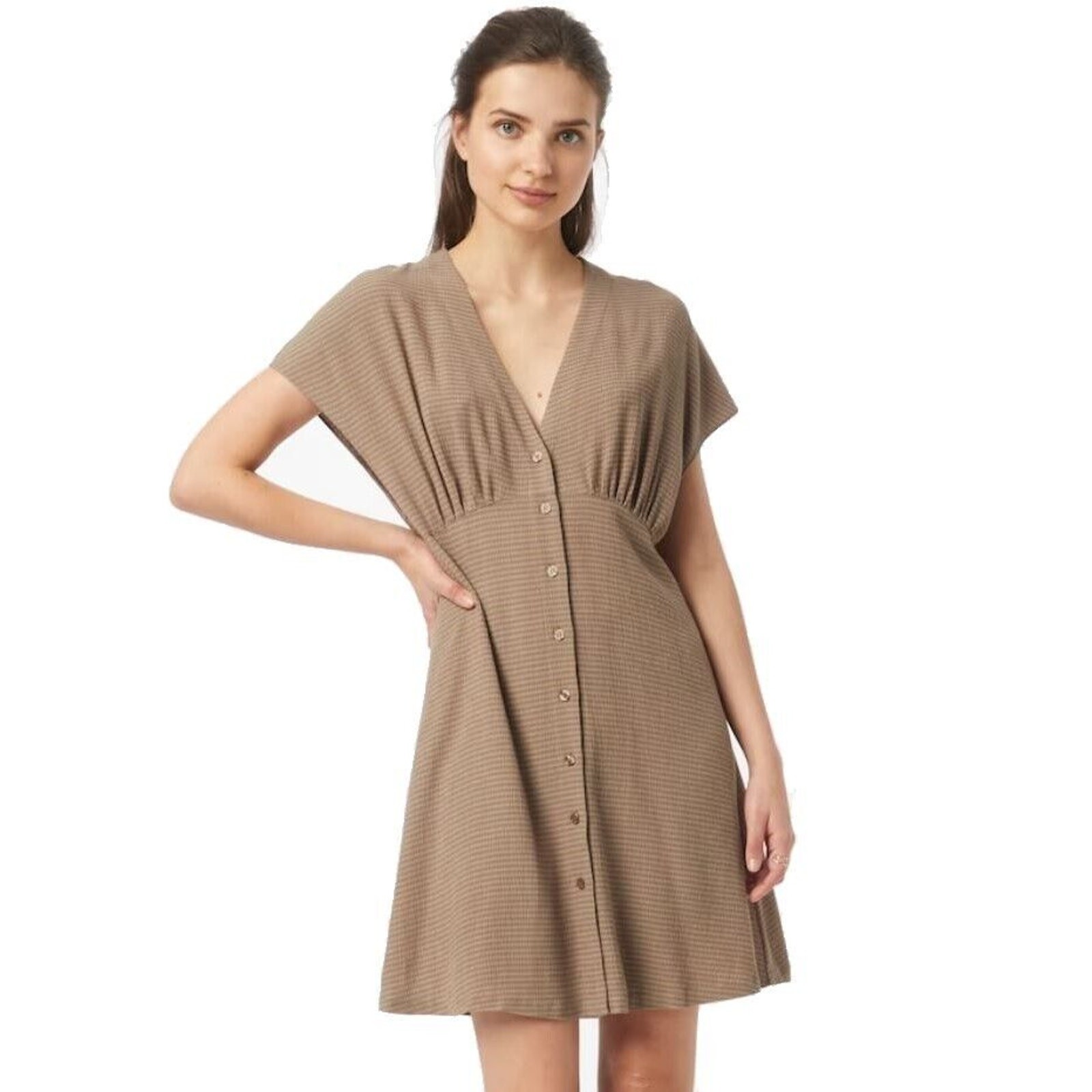 Samsoe Samsoe Women Brown Viscose Valerie Button Front Casual Dress Size M