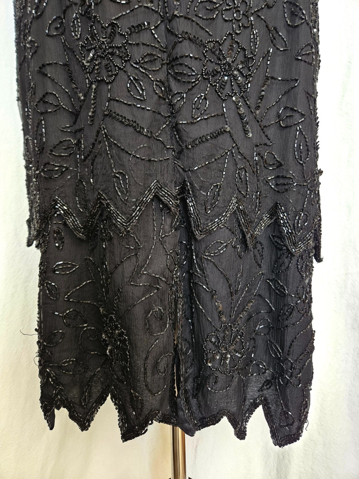 Stenay Black Silk Beaded Layered Art Deco Cocktail Party Dress Halloween Formal