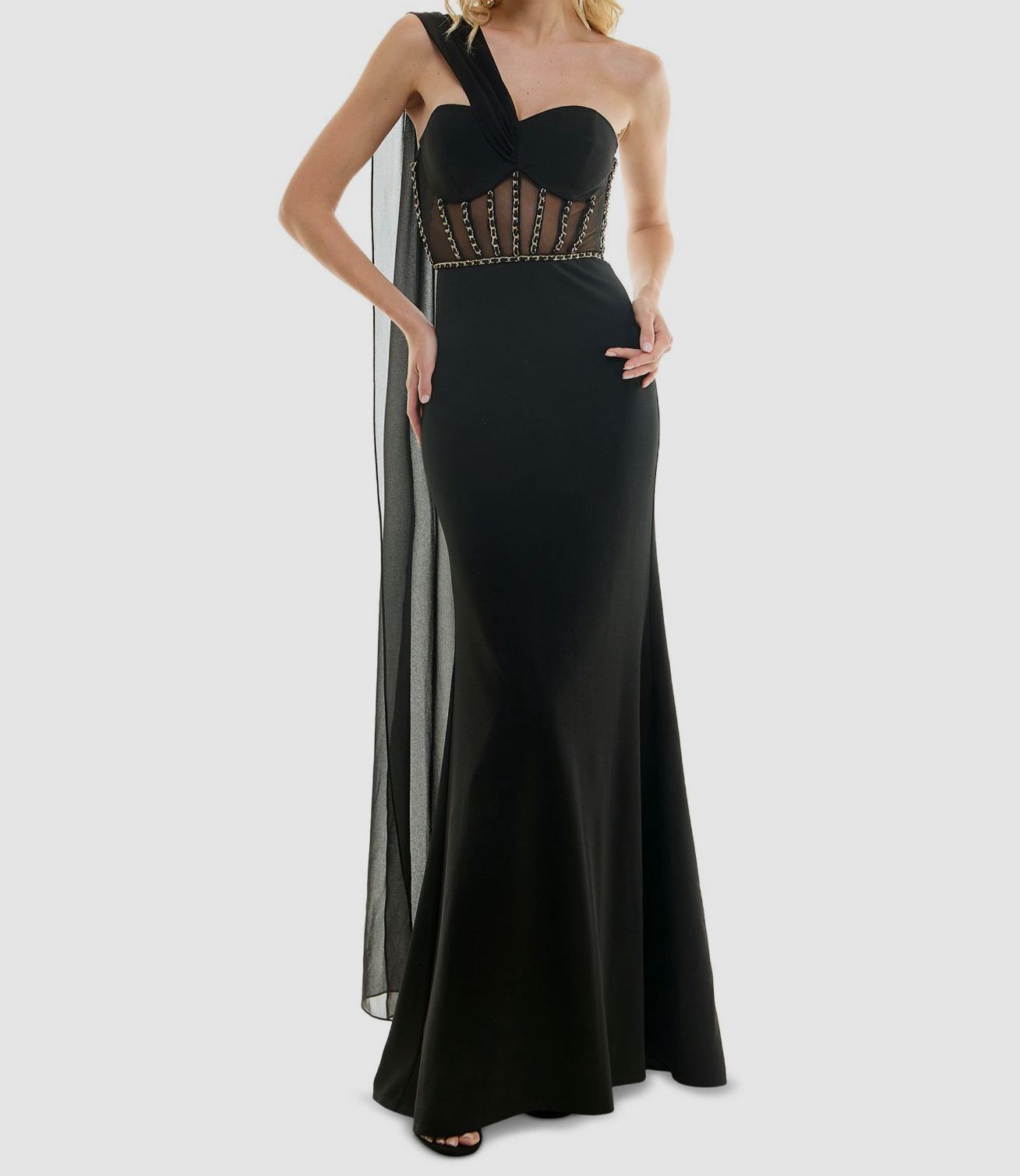 City Studio Women’s Juniors Black Illusion-Bodice Gown Dress Size 11/12
