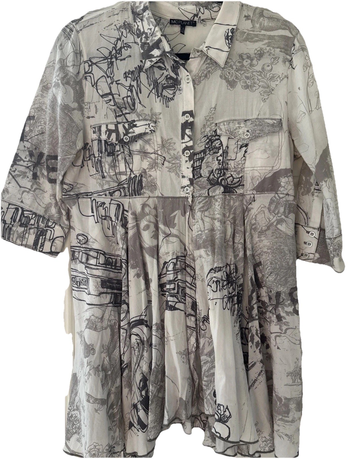 MC Planet Wearable Art Abstract 10 Shirt Dress Artsy Whimsical Flowy Bohemian