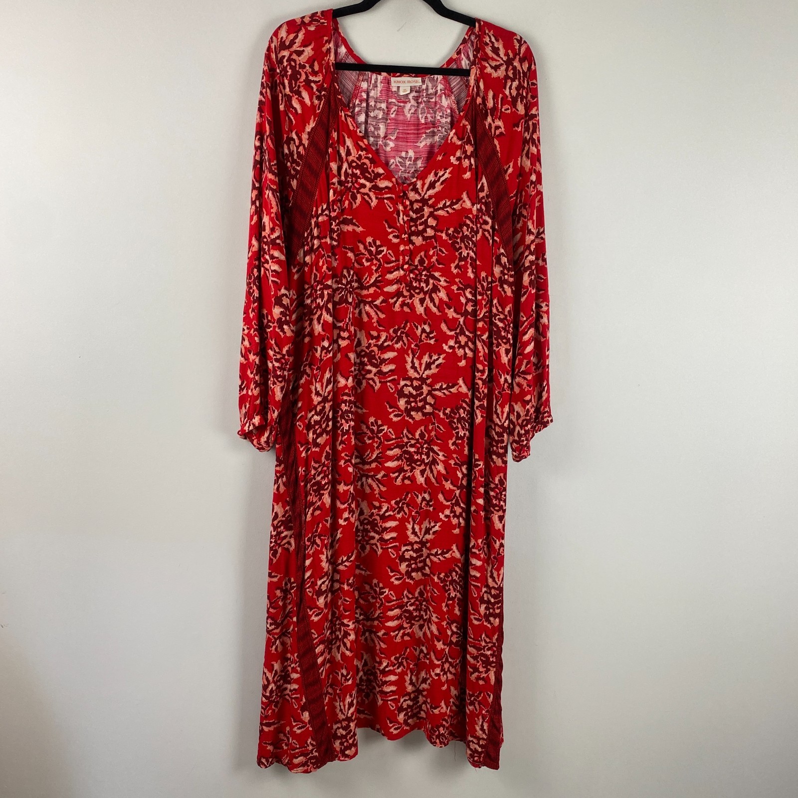 Knox Rose Boho Long Sleeve Maxi Dress XXL Red Floral Flowy Western Versatile