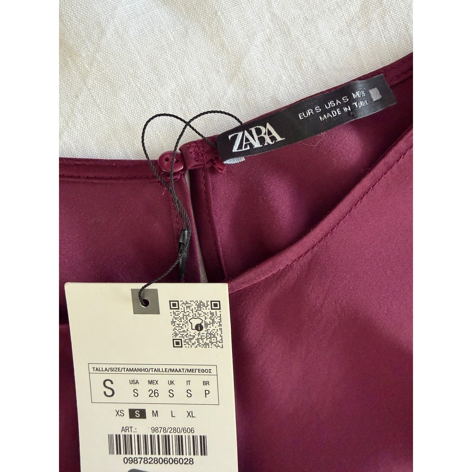 Zara Burgundy Satin Maxi Dress Cap Sleeve NWT Size S Minimalist Plum Wine