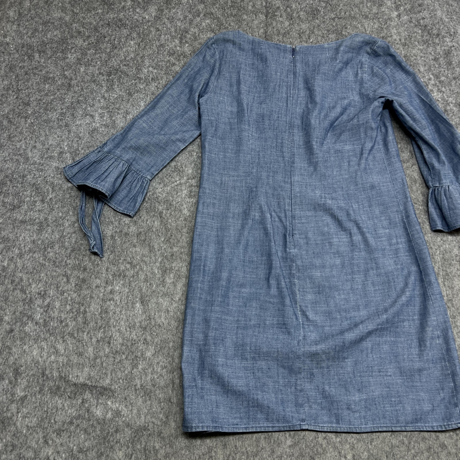 J Crew Dress Womens 2 Blue Chambray Tie-Cuff Bell Sleeve Shift V Neck H5485