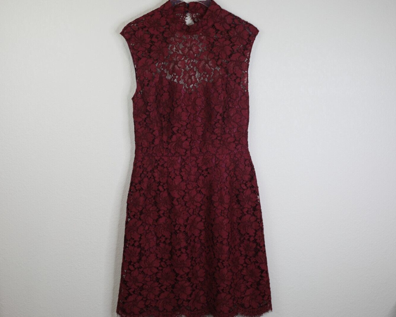 Sandro Womens Shift Dress Size 3 Backless Zip Lace Floral Sleeveless Wine Red