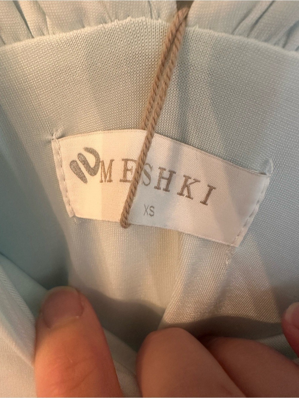 NWT Meshki Leanne Jersey Gathered Mini Dress – Arctic Blue – Size XS