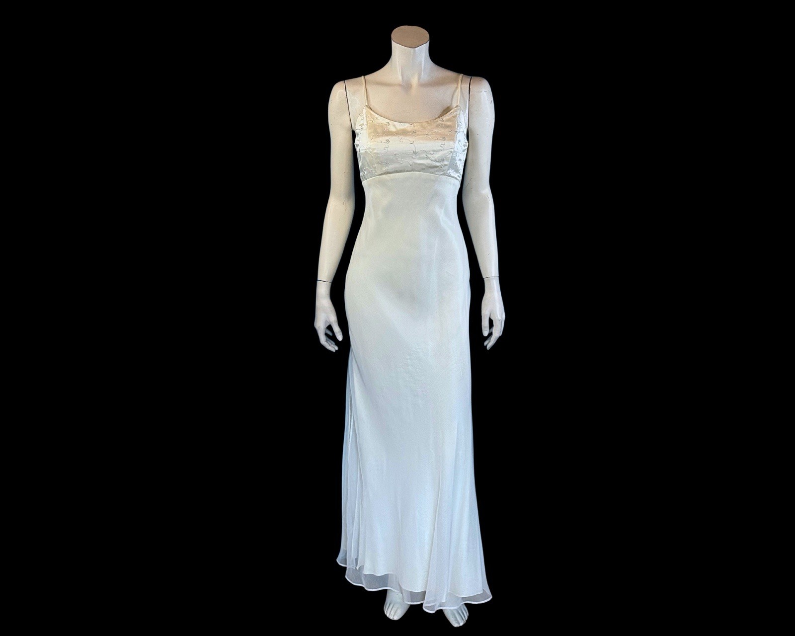 90s White & Silver Chiffon and Satin Formal Ethereal Slip Dress | XS