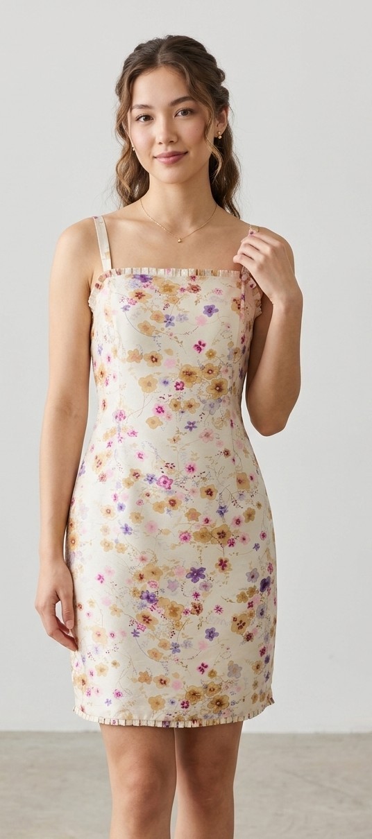Ann Taylor Loft Y2K Silk Floral Short Dress Tiny Box Pleats Trim S