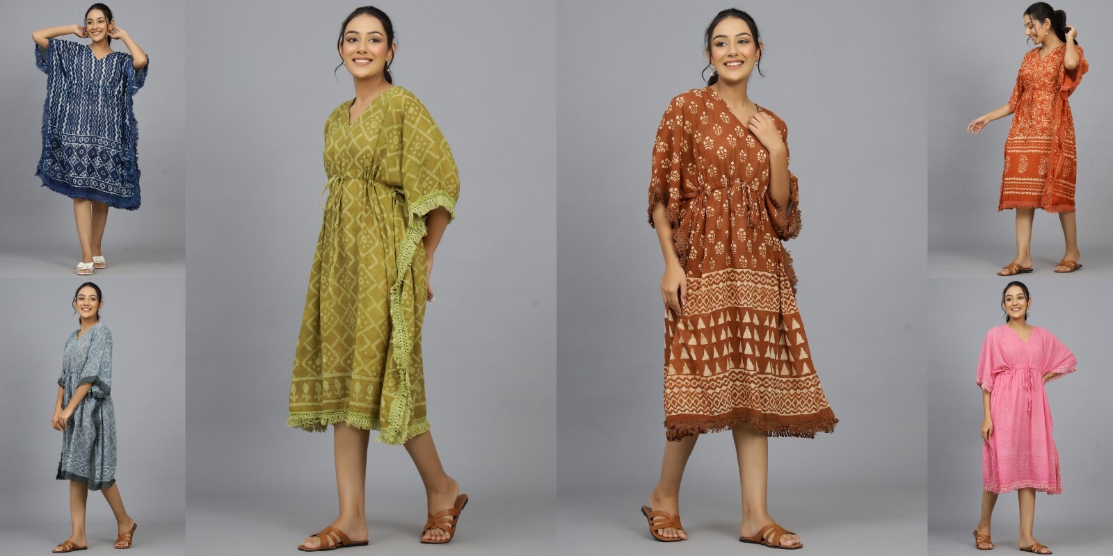 Anokhi,Vintage Indian Block Print Cotton Kaftan Maxi Dress,Hippie Boho Caftan
