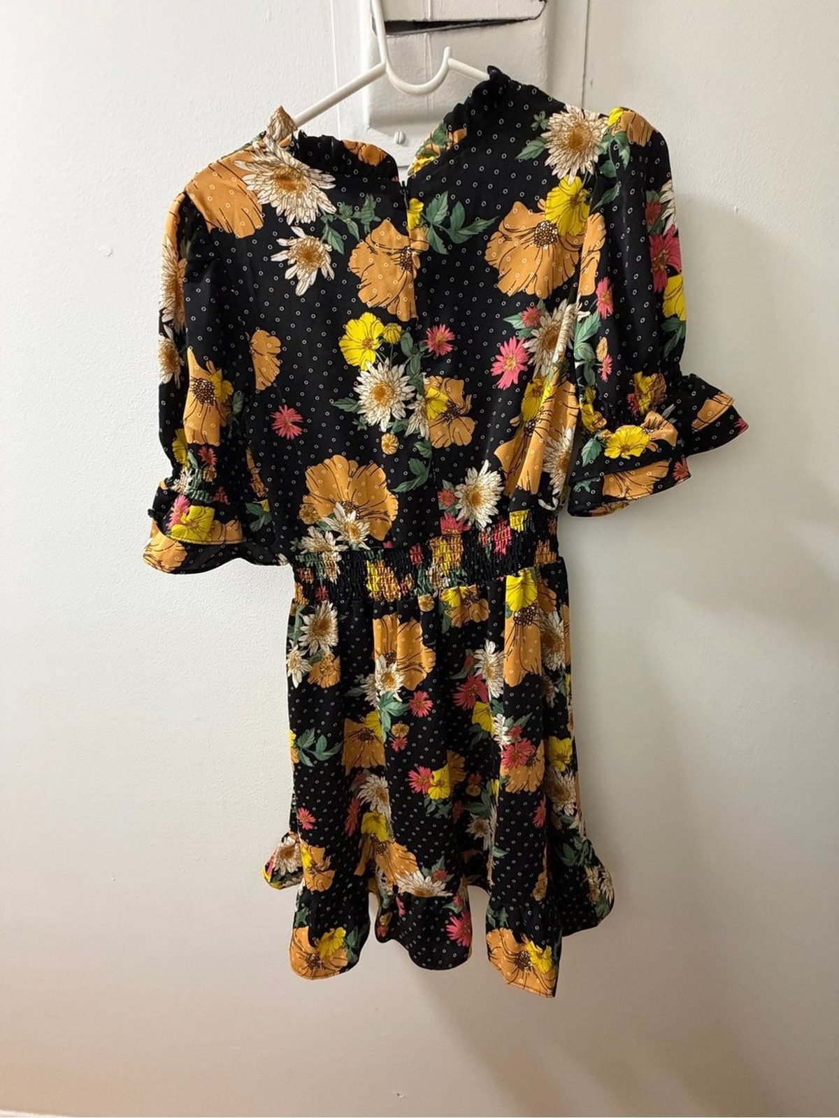 Gali Floral Smocked Waist Ruffle Sleeve Mini Dress Size Small