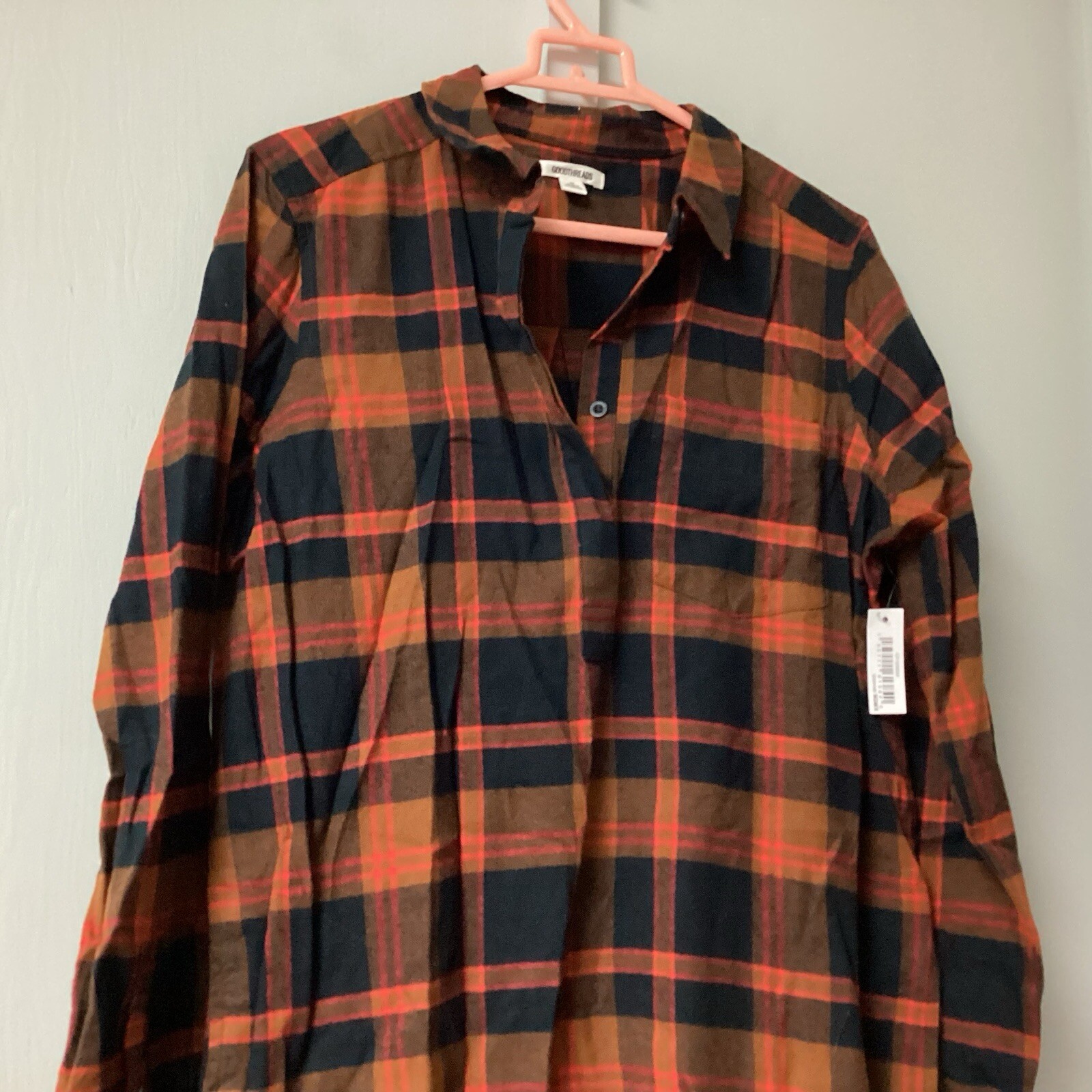 Goodthreads Women Medium Rustic Flannel Long-Sleeve Popover Shirt Dress Pock New
