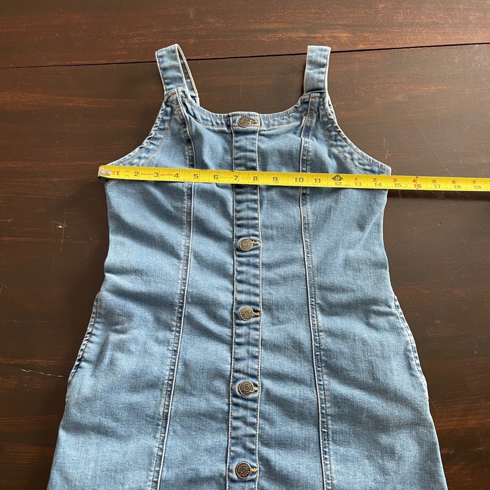 Colorful Planet Women Blue Denim Button Front Pinafore Mini Dress Size L 12