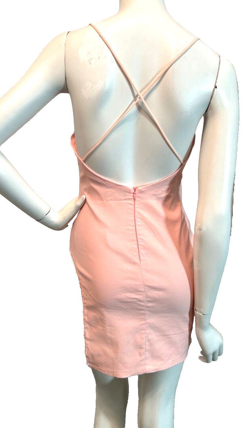 Y2K Club Princess Mini Dress Medium Rhinestone Fringe Open Back Pink Stretch NWT