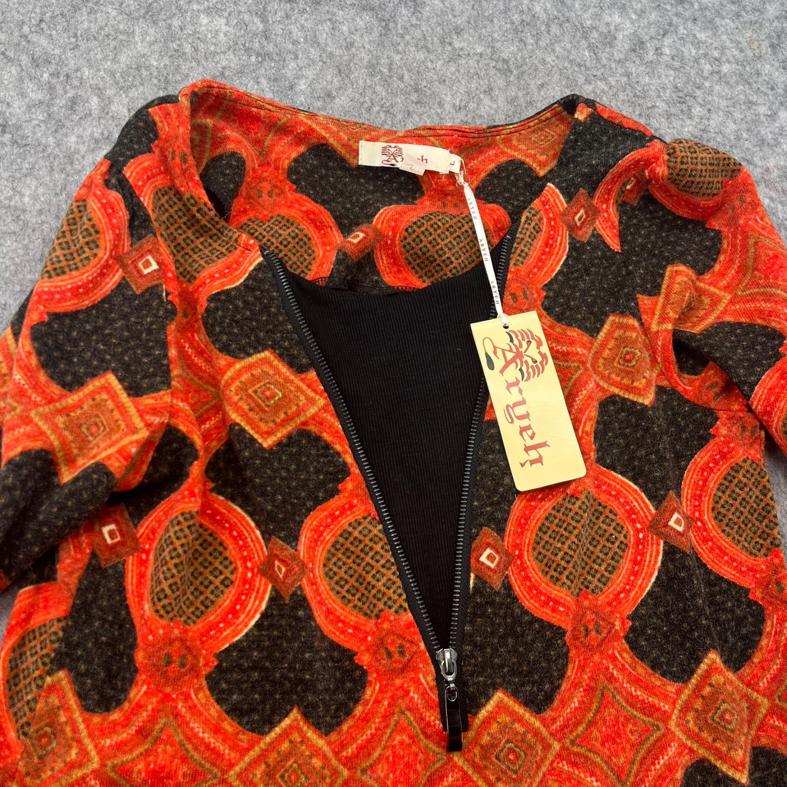 Aryeh Anthropologie Abstract Print Sweater Dress Shift Size L Orange Black NEW