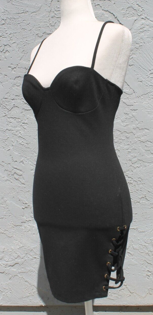 TOBI Little Black Dress Woman Size Small Drawstring Sides Spaghetti Straps Sexy