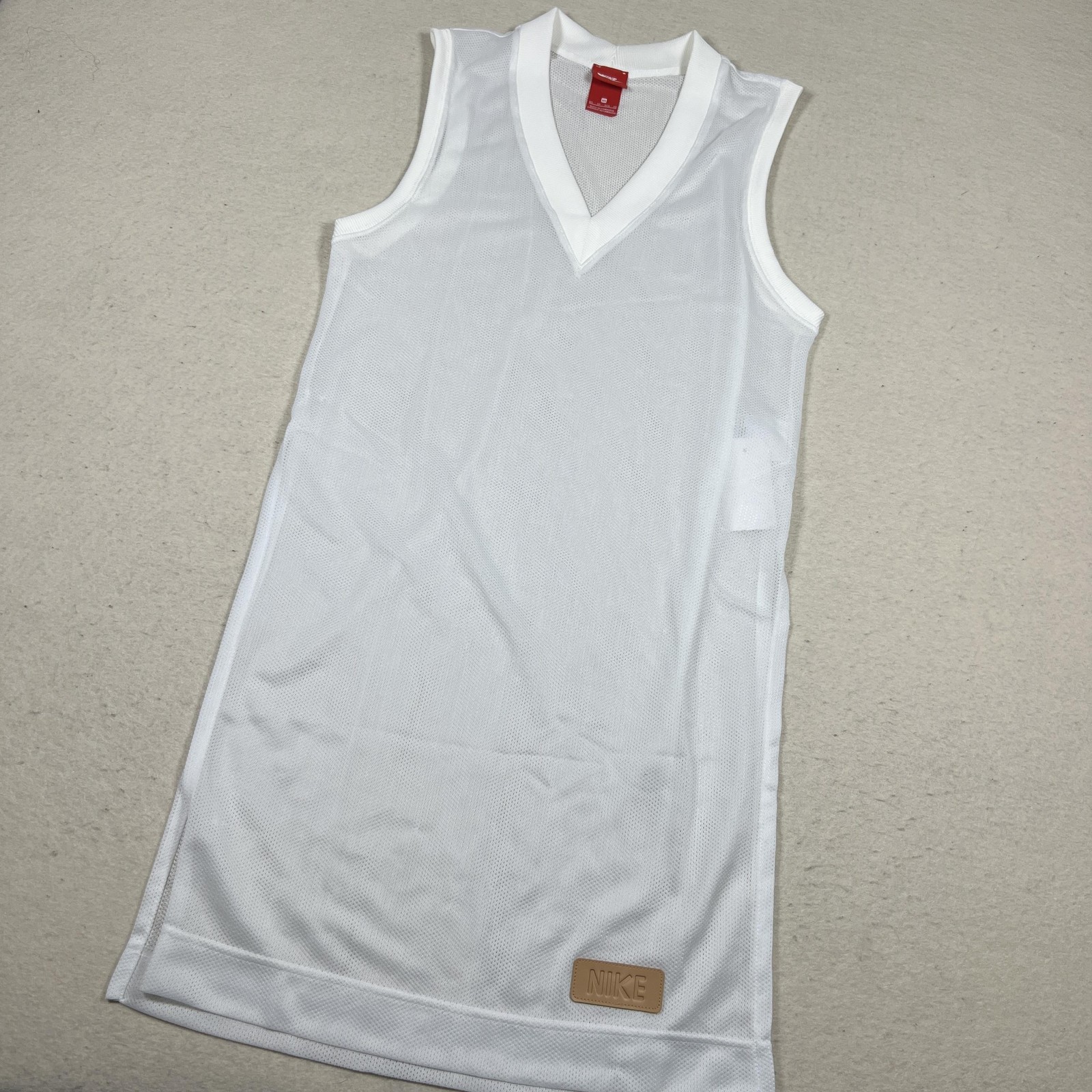 Nike NSW BTFL X Tank Dress Womens XS White Mesh V Neck Athletic AO7429-121