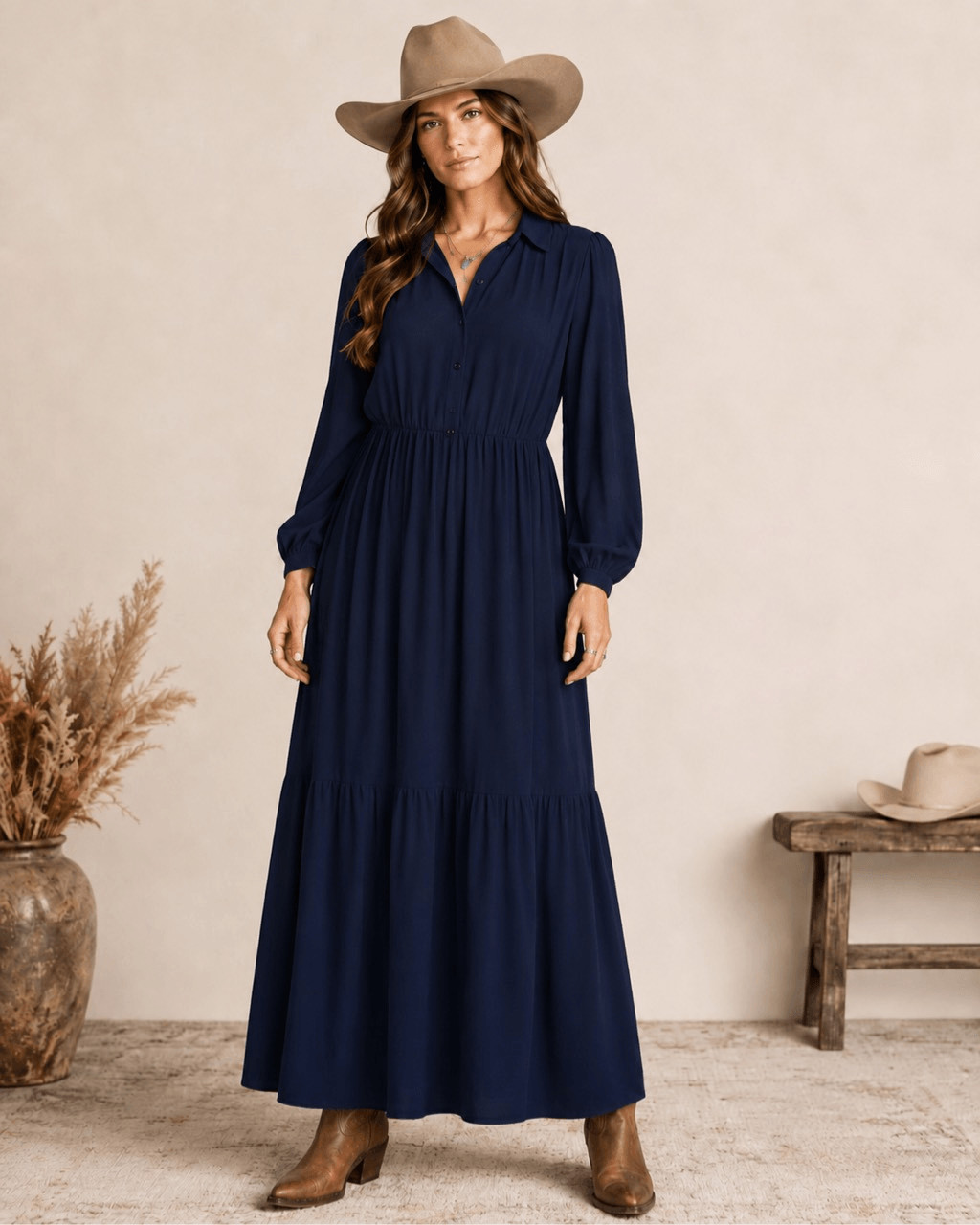 Rachel Zoe Maxi Long Sleeve Navy Tiered Dress XL NEW Lagenlook Casual #800