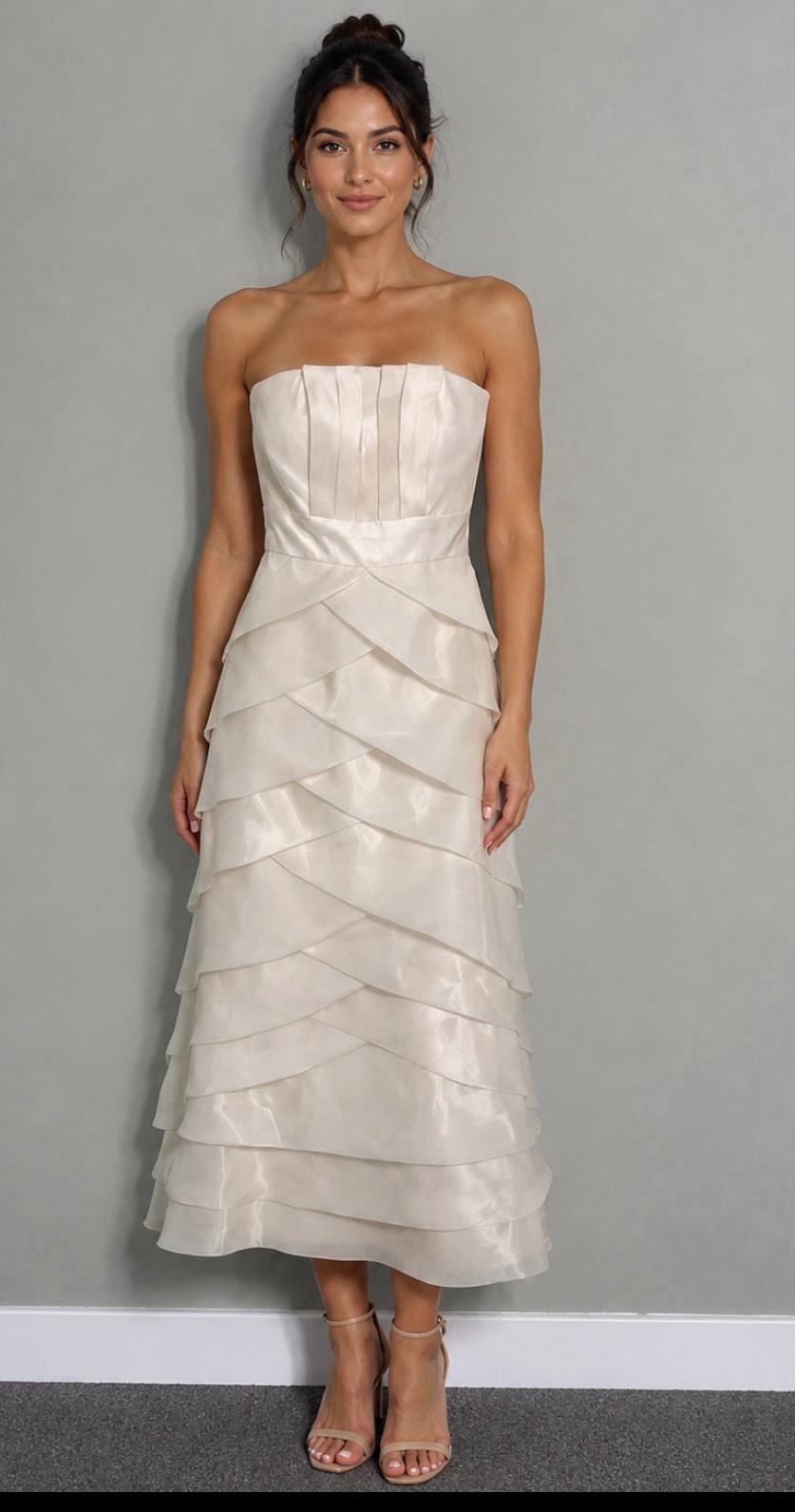 Max & Cleo Size 4 Small Ivory Tiered Maxi Dress Bridal Photo Shower Cocktail New