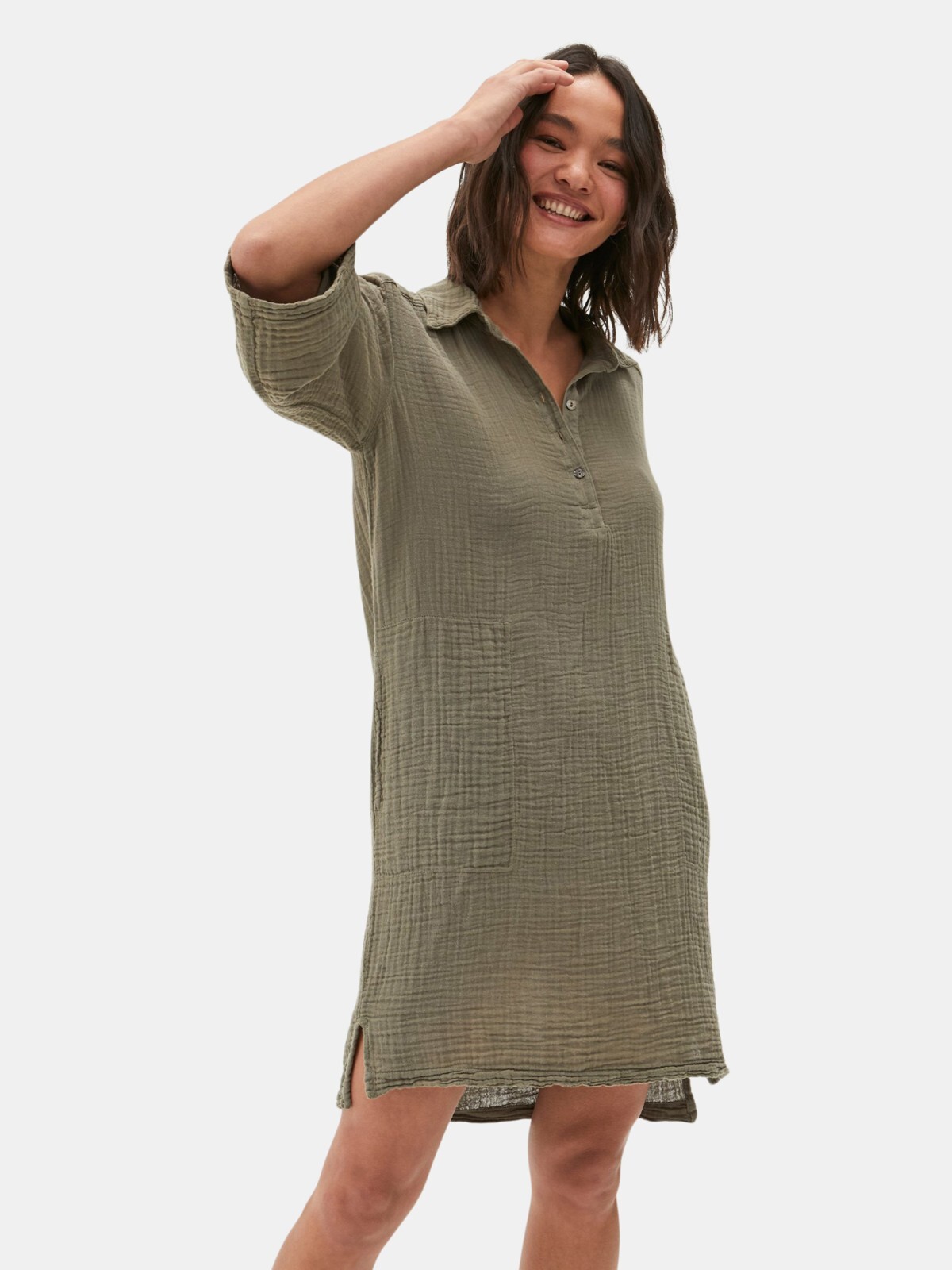 Michael Stars Women Sz L Cecily Cotton Gauze Green Crinkle Dress Made In USA