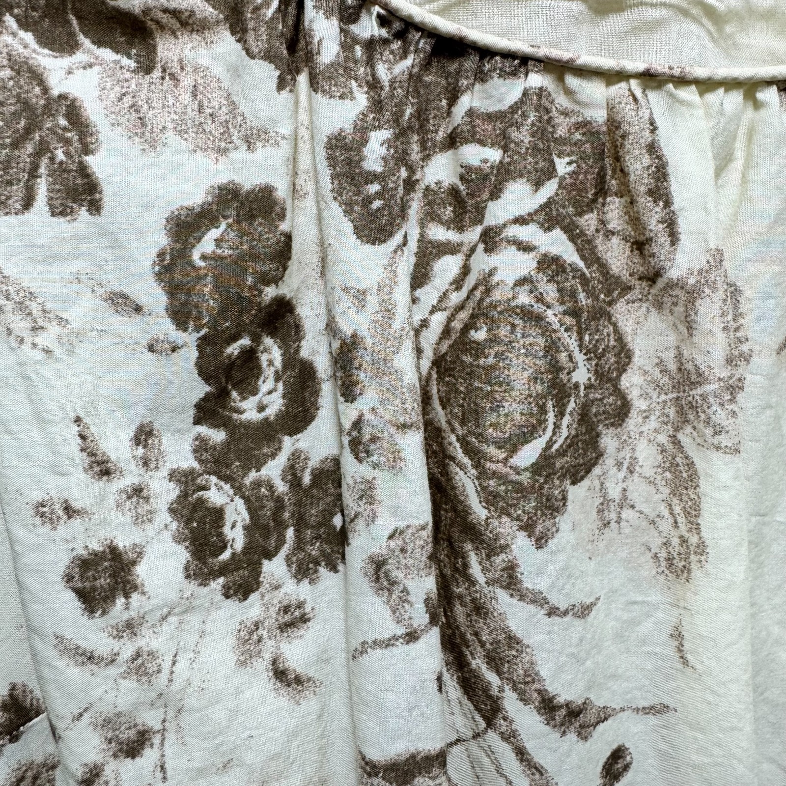 Lands End Canvas Coastal 100% Cotton Toile Floral Shabby Fit Flare Dress 6 Ivory