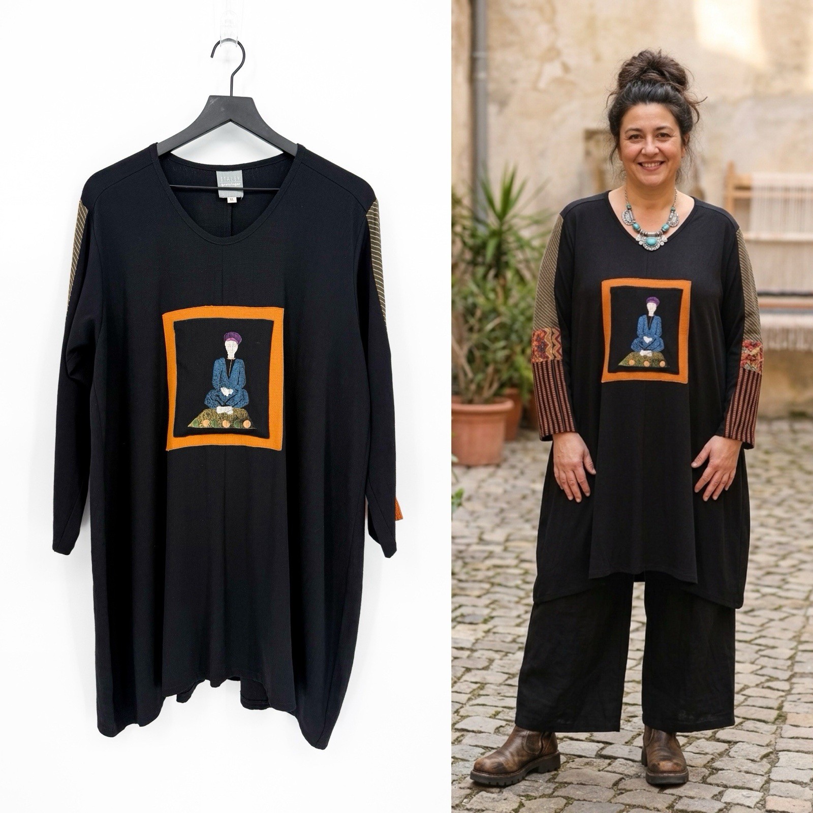 Vintage Staley Gretzinger XL Art To Wear Dress Lagenlook Meditating Monk