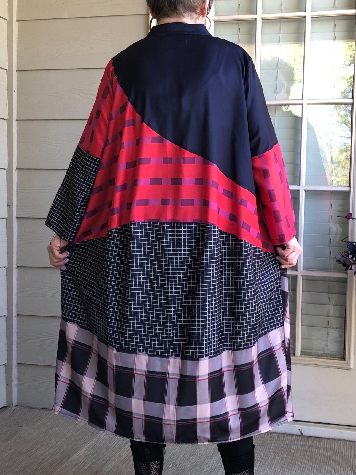 LAGENLOOK ARTSY BOHO BUBBLE PATCHWORK ASYMMETRIC PLAID DRESS DUSTER ONE SIZE