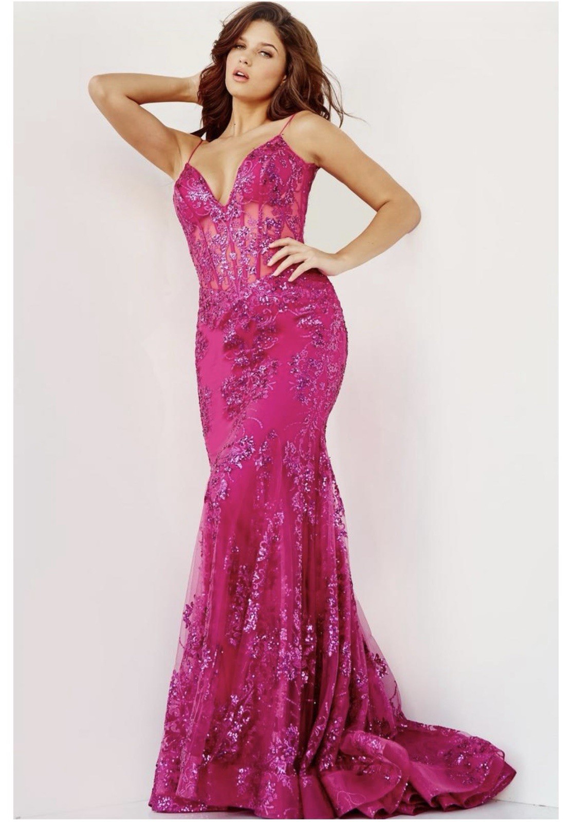 Jovani Pink3675A Neck Mermaid Long Backless Formal Gown Dress Size 14$699
