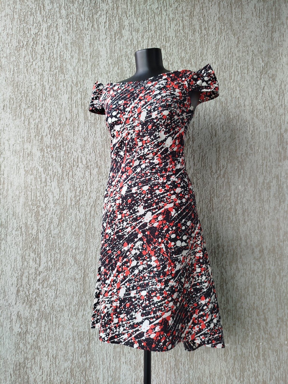 Agnes B Dress Sleeveless Zip Blots Asymmetric 100% Cotton France Size 36/S