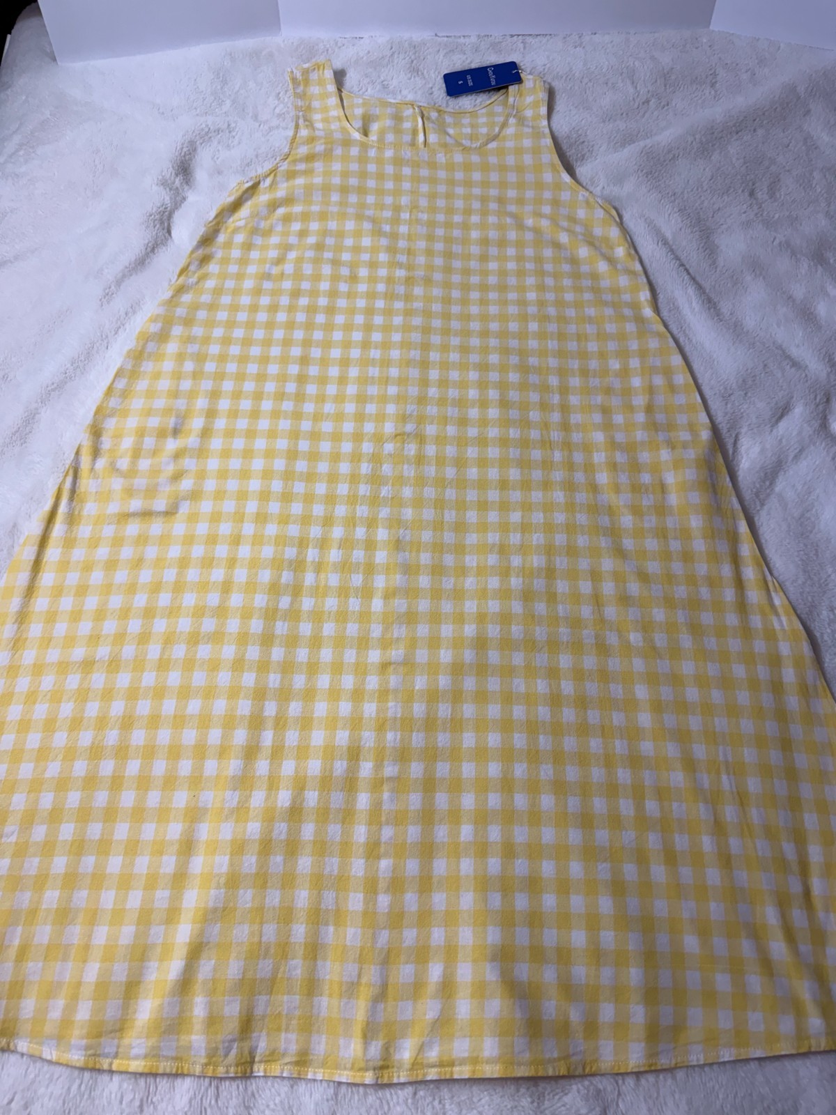 Chouyatou Yellow Gingham Midi Dress Womens Size S 100% Cotton Sleeveless Plaid