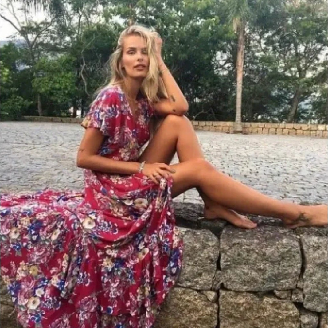 AUGUSTE THE LABEL Beach House Frill Floral Maxi Wrap Dress Red Berry {F40}