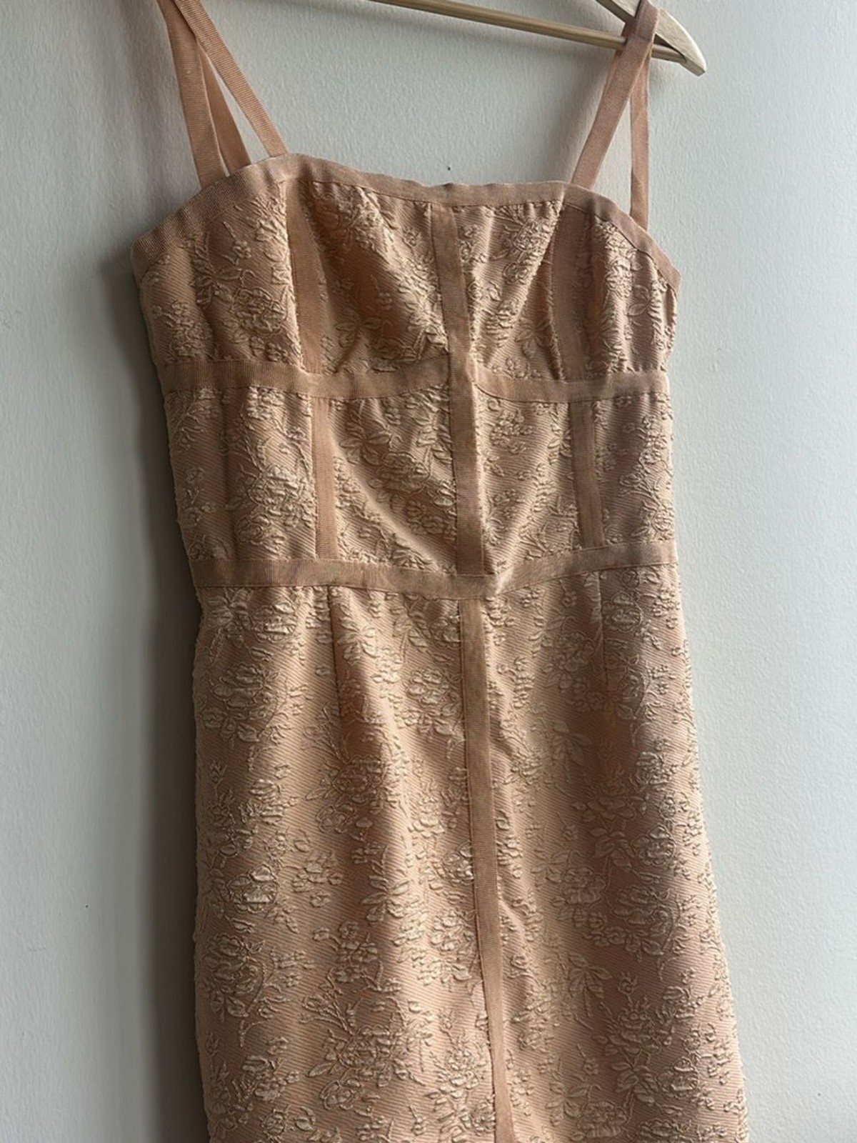 ALI & JAY Strapless Blush Jacquard Sheath Dress