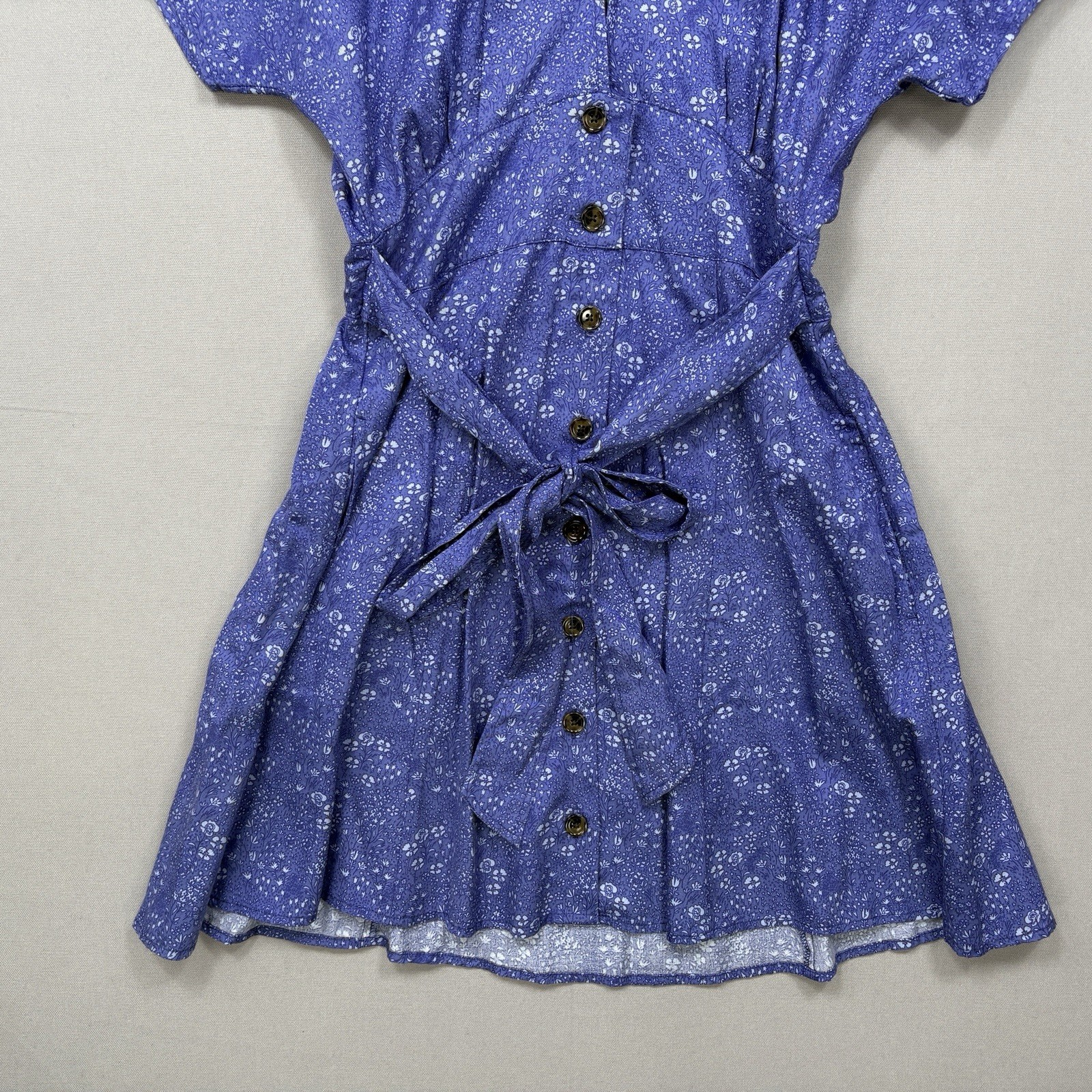 Marine Layer Camila Mini Dress S Blue SF Toil Print Button Front Tie Waist 2022